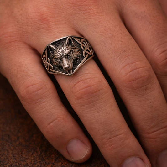 Bague tête de loup en acier inoxydable