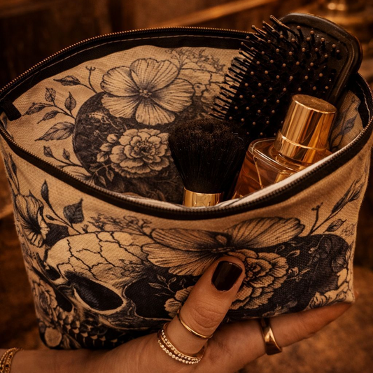 Trousse Cosmétique en lin Skull Fleurie