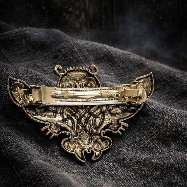 Barrette chouette celtique en métal argenté