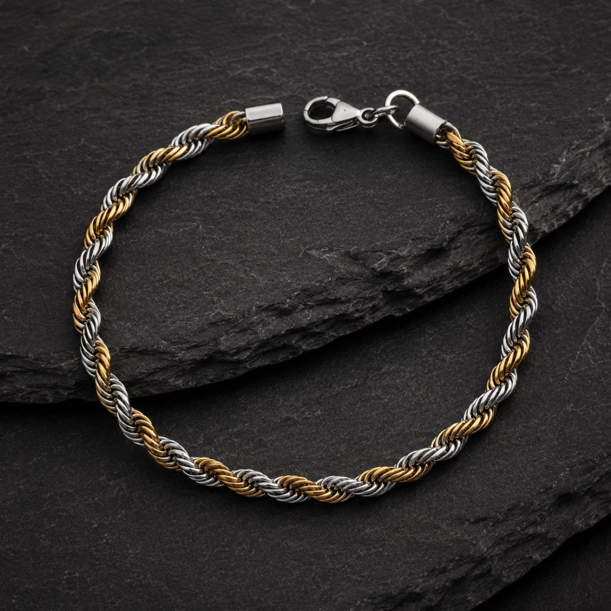 Bracelet en Maille Torsadé en Acier inoxydable - Doré, Argenté ou mixte.