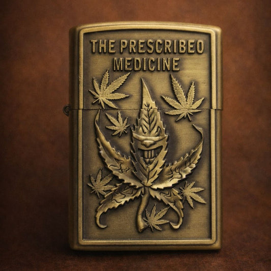 Briquet Tempête Métal Vintage – Feuille de Cannabis