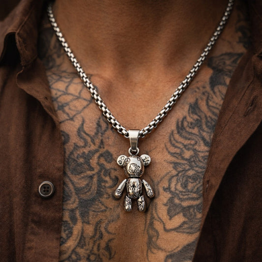 Chaine Teddy Bear gravé en acier inoxydable