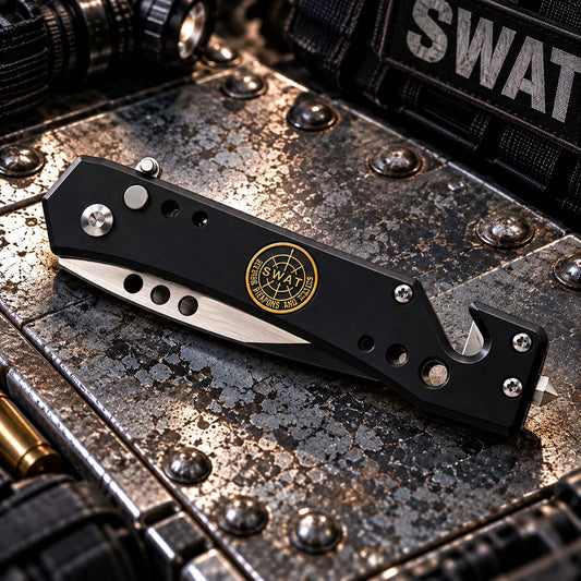 Couteau de sécurité SWAT noir – Brise-vitre & coupe-ceinture