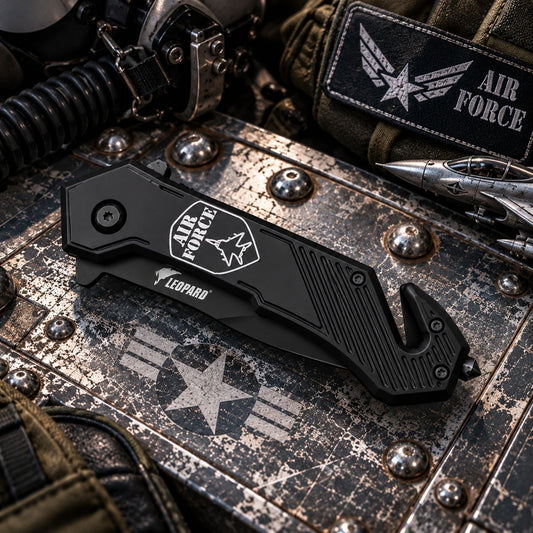 Couteau Air Force noir Darkgrip – Brise-vitre & coupe-ceinture
