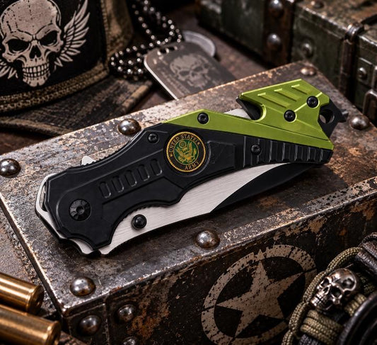 Couteau de sécurité Army vert & noir – Brise-vitre & Coupe-ceinture