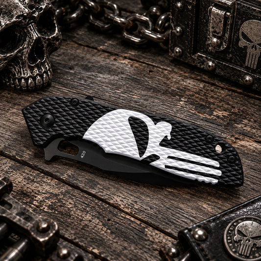 Couteau Tactique Skull noir – Lame inox & ouverture assistée
