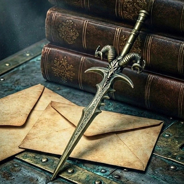 Coupe-papier médiévale en bronze sculpté