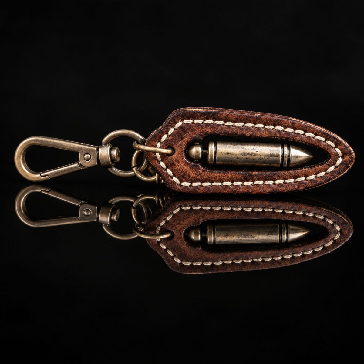 Porte-Clés Biker Cuir & Acier Inoxydable - Balle Vintage