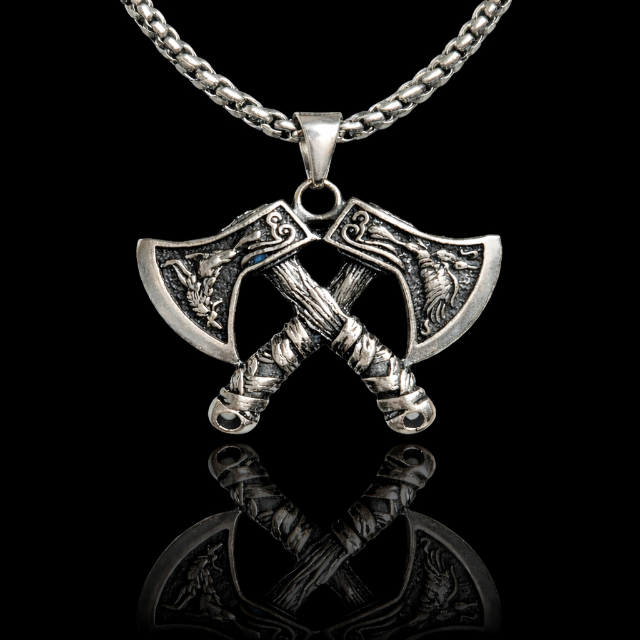 Chaine Double Hache Viking  – Pendentif Médiéval