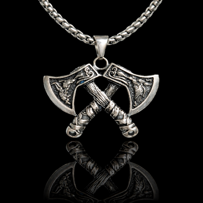 Chaine Double Hache Viking  – Pendentif Médiéval