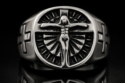 Bague croix Jésus Christ pour homme
