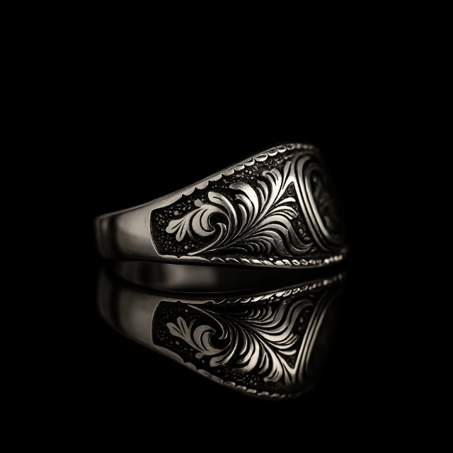 Bague points cardinaux en acier inoxydable pour homme
