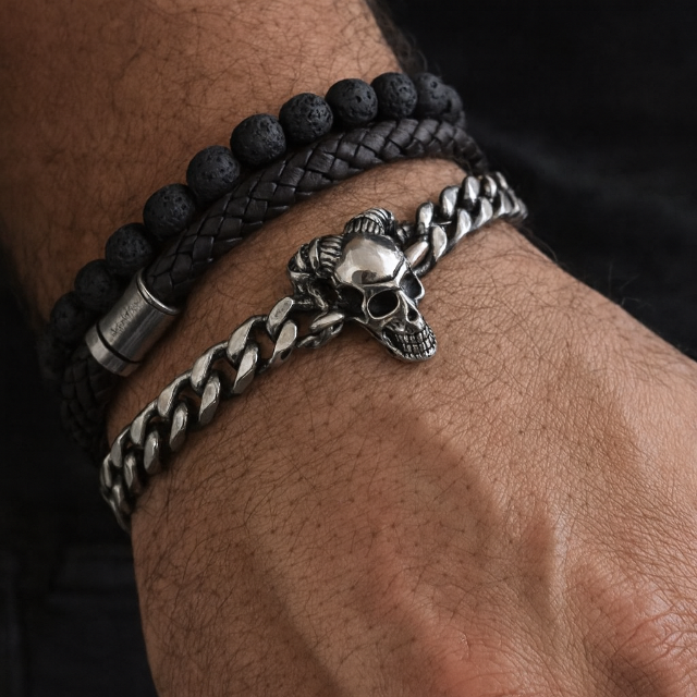 Bracelet en acier inoxydable tête de mort