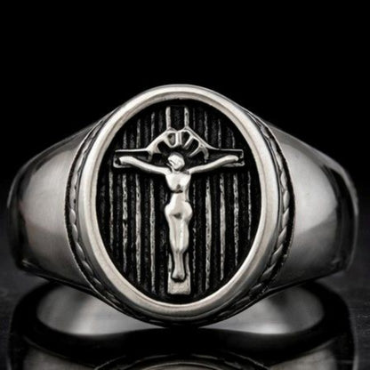 Bague Croix Chrétienne Homme en Acier Inoxydable
