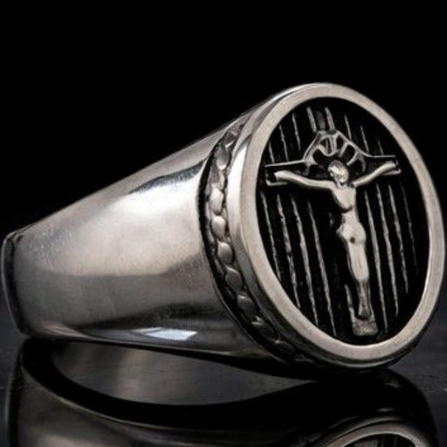 Bague Croix Chrétienne Homme en Acier Inoxydable