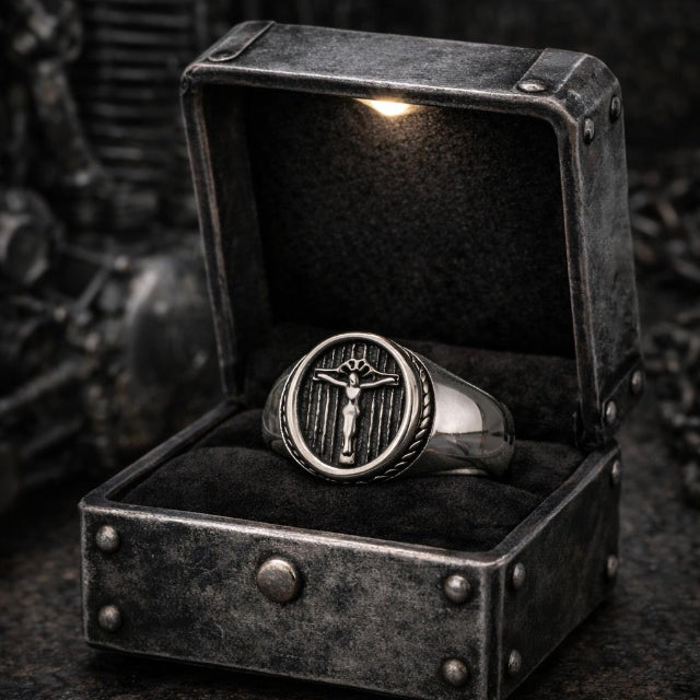 Bague Croix Chrétienne Homme en Acier Inoxydable