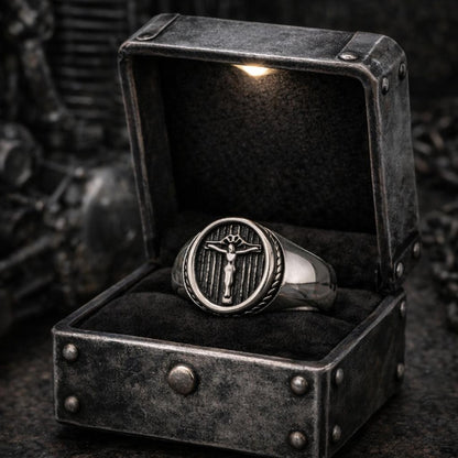 Bague Croix Chrétienne Homme en Acier Inoxydable