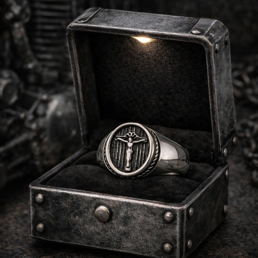 Bague Croix Chrétienne Homme en Acier Inoxydable