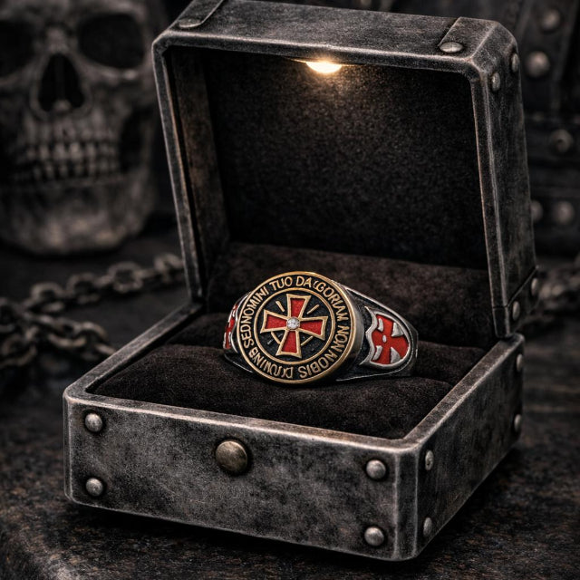 Bague croix des Templiers rouge