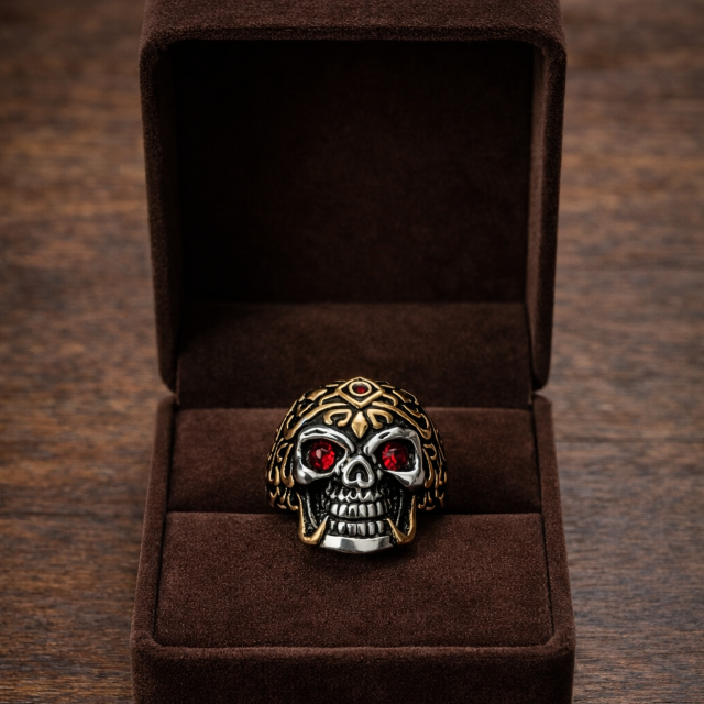 Bague Skull Gothique Yeux Rouges