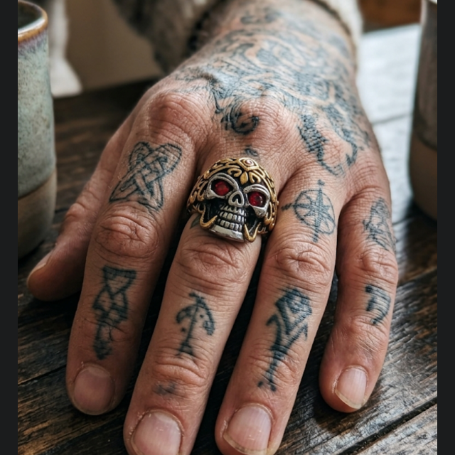 Bague Skull Gothique Yeux Rouges