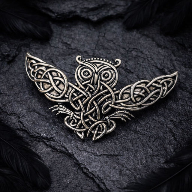 Barrette chouette celtique en métal argenté