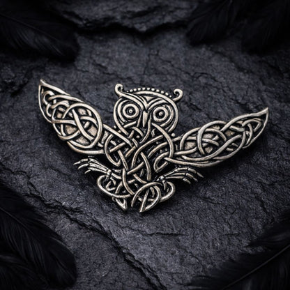 Barrette chouette celtique en métal argenté