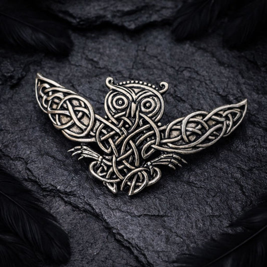 Barrette chouette celtique en métal argenté