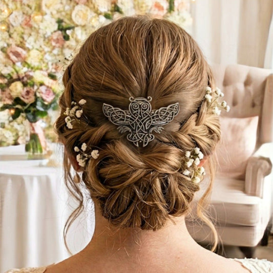 Barrette chouette celtique en métal argenté