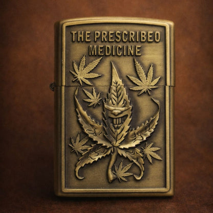 Briquet Tempête Métal Vintage – Feuille de Cannabis