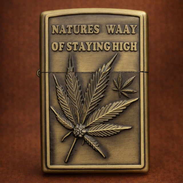 Briquet Tempête Métal Vintage – Feuille de Cannabis