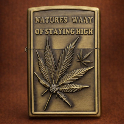 Briquet Tempête Métal Vintage – Feuille de Cannabis