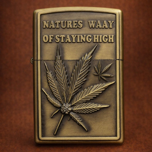 Briquet Tempête Métal Vintage – Feuille de Cannabis