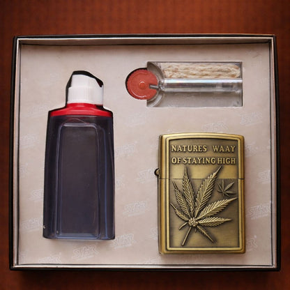 Briquet Tempête Métal Vintage – Feuille de Cannabis