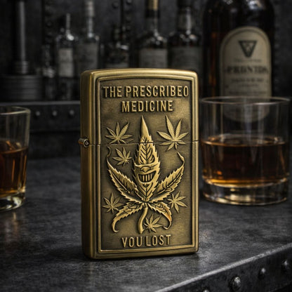 Briquet Tempête Métal Vintage – Feuille de Cannabis