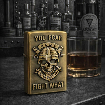 Briquet Tempête Métal Vintage – Tête de Mort  "Fight What"