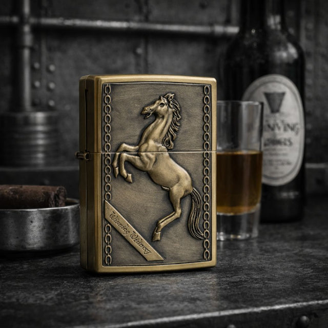 Briquet Vintage - Cheval en Relief, Elégance et Puissance Intemporelle