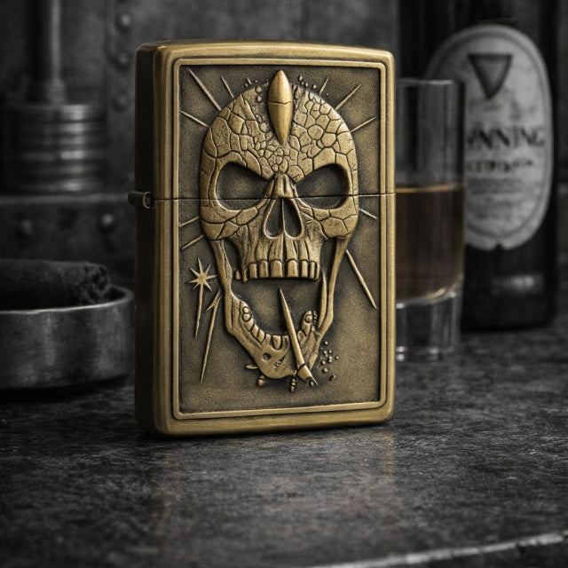 Briquet Tempête Vintage – Tête de Mort  craquelé