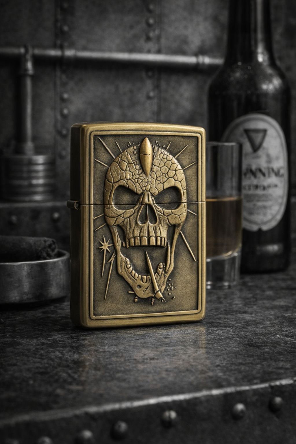 Briquet Tempête Vintage – Tête de Mort  craquelé