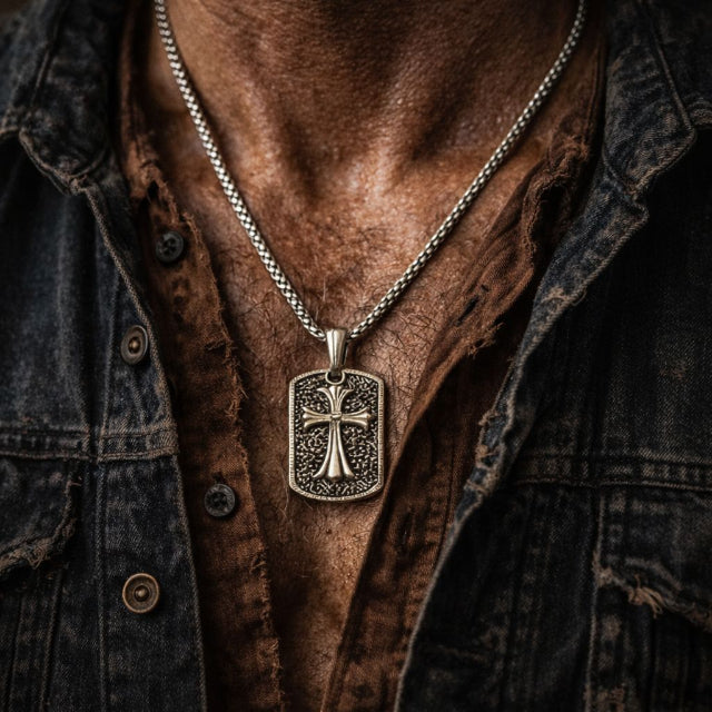 Chaine avec pendentif croix en acier inoxydable
