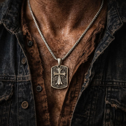 Chaine avec pendentif croix en acier inoxydable