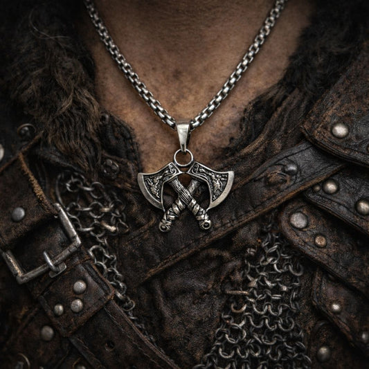 Chaine Double Hache Viking  – Pendentif Médiéval
