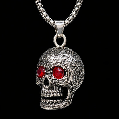 Chaine Tête de Mort  – Pendentif Crâne Gothique Yeux Rouges