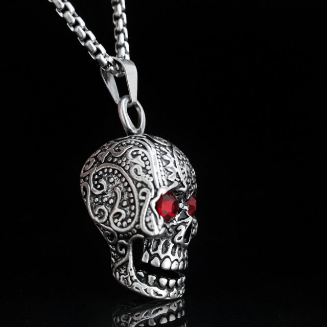 Chaine Tête de Mort  – Pendentif Crâne Gothique Yeux Rouges