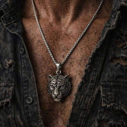 Chaine Acier Inoxydable- Pendentif Tête de Tigre