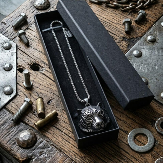 Chaine Acier Inoxydable- Pendentif Tête de Tigre