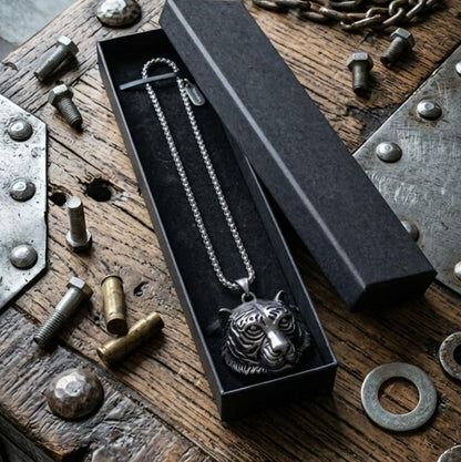 Chaine Acier Inoxydable- Pendentif Tête de Tigre