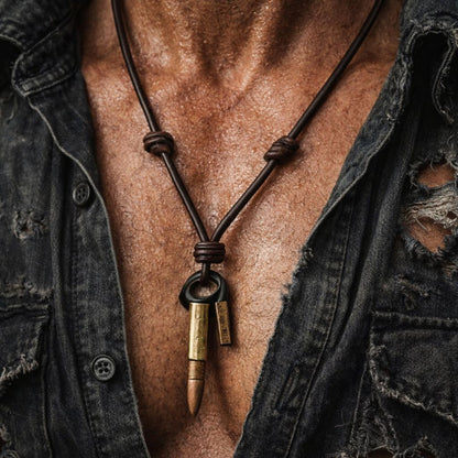 Collier en cuir et balle en acier inoxydable