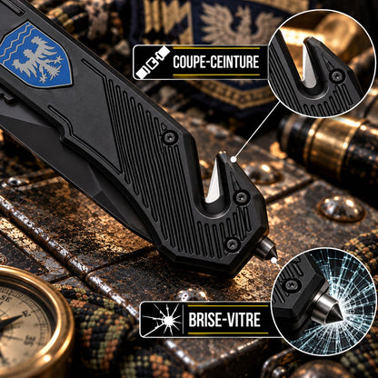 Couteau de poche Aigle Darkgrip – Brise-vitre & coupe-ceinture