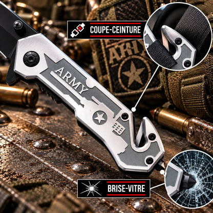 Couteau de sécurité Army gris – Brise-vitre & coupe-ceinture